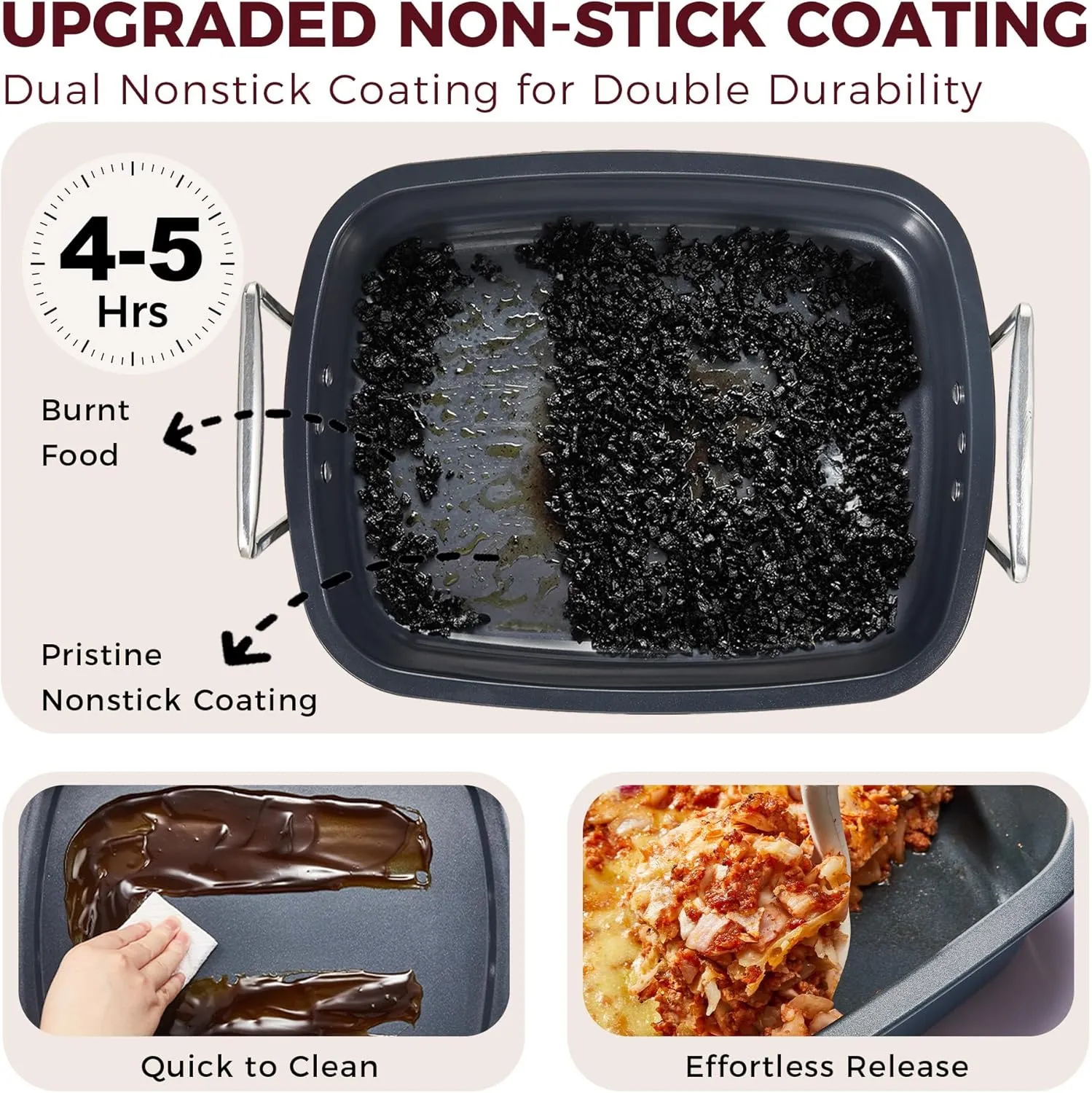 HONGBAKE Nonstick Turkey Roasting Pan with Rack - 18.7×13.6 Inch Extra Large Roaster Pan for 25 lb Chicken, Deep Turkey Tray for Oven, U-Shaped Rack, Wider Handles, Heavy Duty, Non Toxic, Grey