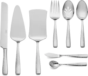 Hudson Essentials Hammered 18/10 Stainless Steel Hostess Serving Utensil Set, 8-Piece Set with Cake Knife, Cake Server and Lasagna Pie Server, Dishwasher Safe