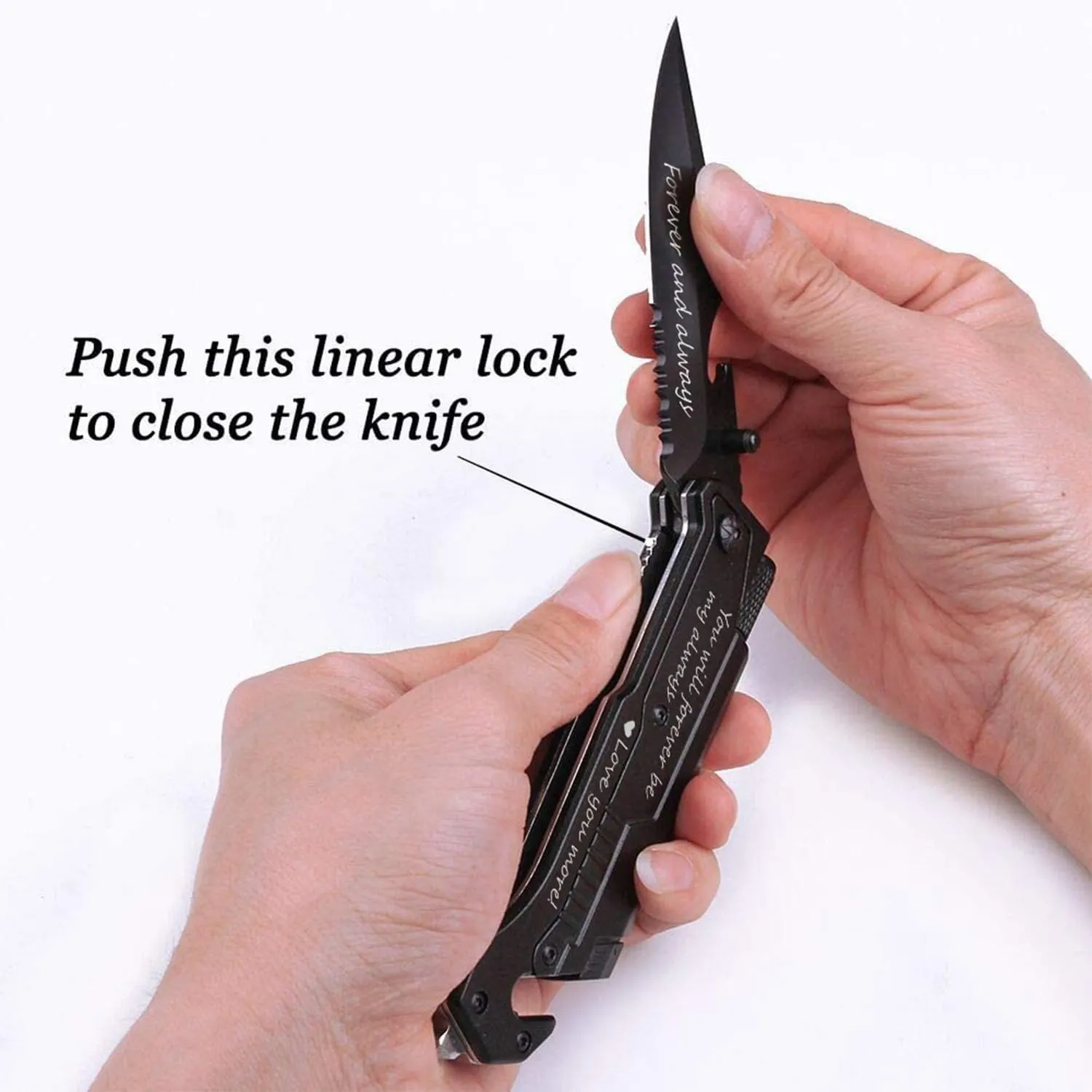 Husband Boyfriend Birthday Present, Pocket Knife with Box with 6 Functions, LED Light,Fire Starter,Bottle Opener,Seat Belt Cutter,Glass Breaker, Gift for Men, Anniversary, Father's Day
