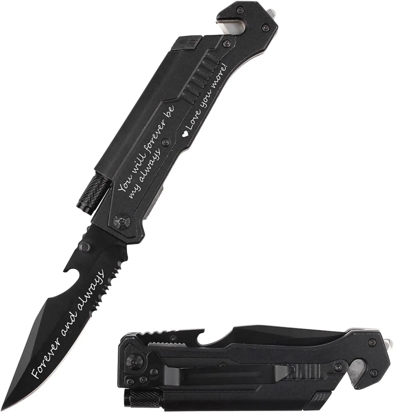 Husband Boyfriend Birthday Present, Pocket Knife with Box with 6 Functions, LED Light,Fire Starter,Bottle Opener,Seat Belt Cutter,Glass Breaker, Gift for Men, Anniversary, Father's Day