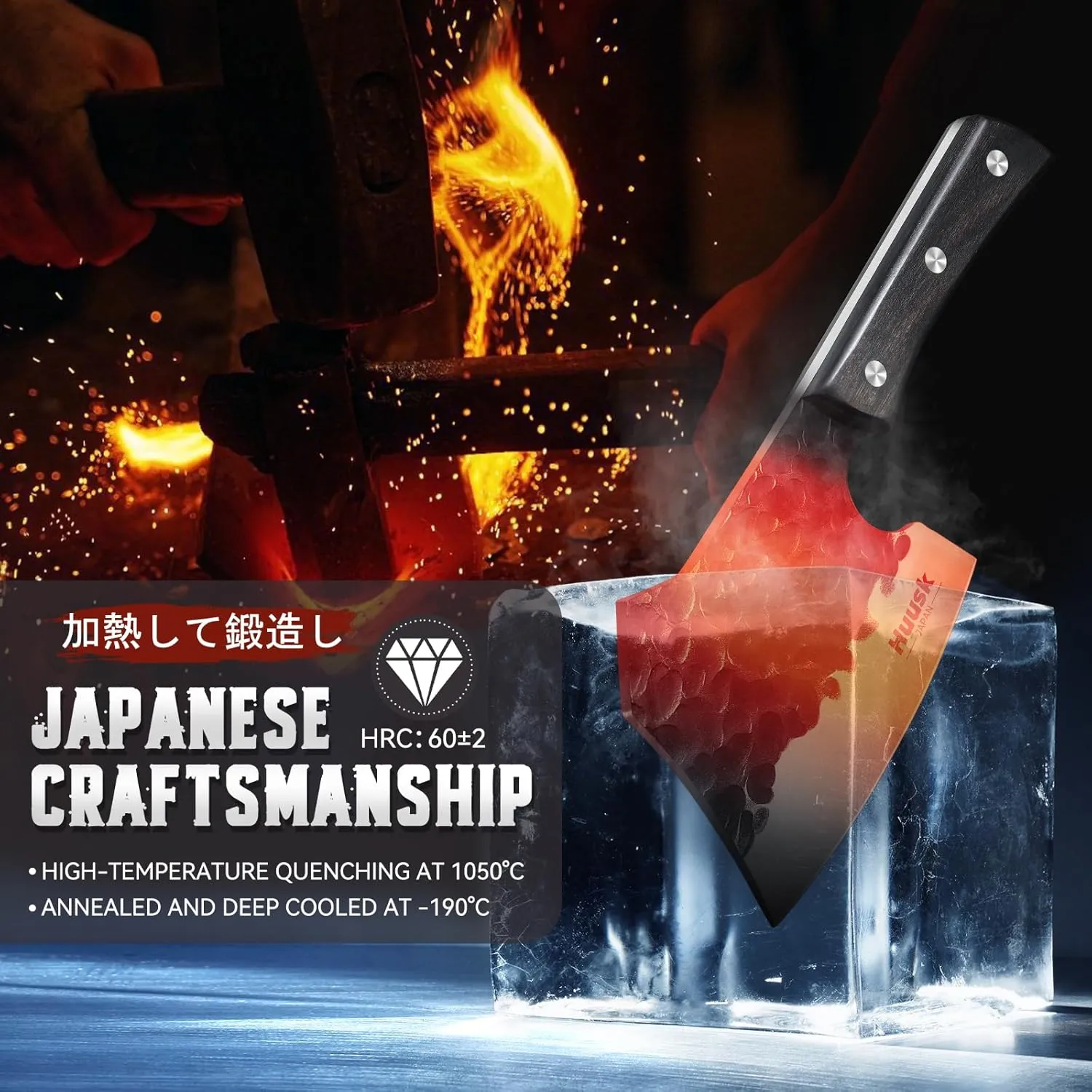 Huusk Meat Cleaver Knife Heavy Duty Bone Chopper, Hand Forged Kitchen Axe with Sheath, Full Tang Bone Chopping Knife, Japanese Butcher Knife for Meat Cutting, Kitchen Father Gift Idea Men
