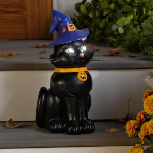 Indoor/Outdoor Lighted Black Cat Shorty Halloween Statue