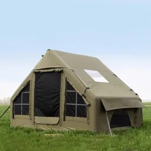 Inflatable Tent for Camping, 2-4/3-5/6-10 Person Blow up Tent Includes Tarp and Pump, Easy to Set Up for Glamping with Stove Jack, Luxury Thick Material & Puncture-Proof, Army Green