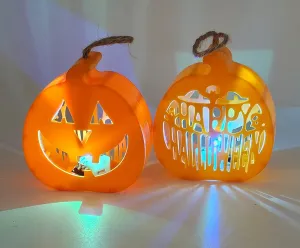 Jagmag® Pack of 2 Halloween Decorations Halloween Pumpkin Lamp LED Glow in The Dark Pumpkin 3D Jack-O-Lantern Pumpkin Lights Lighted Halloween Pumpkin Figurine for Halloween Thanksgiving Decor