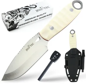 JEO-TEC Nº10 Bushcraft Survival Knife | Full Tang Fixed Blade Outdoor Camping Utility Hunting Knife In Kydex Sheath | MOVA Steel Fire Starter Scraper | Gift For Him
