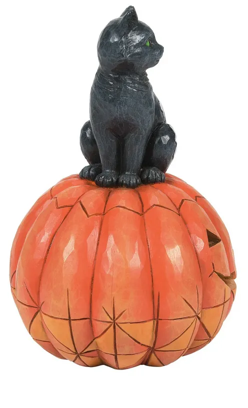 Jim Shore Black Cat on Pumpkin LED Figurine - "Purr-fect Pumpkin"