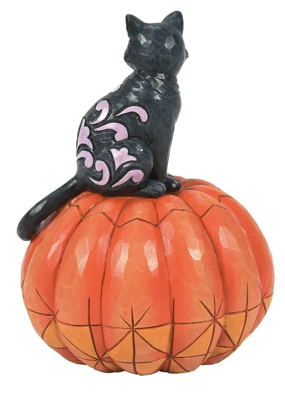 Jim Shore Black Cat on Pumpkin LED Figurine - "Purr-fect Pumpkin"