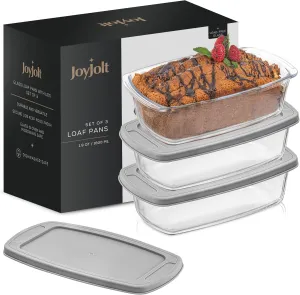 JoyJolt Glass Loaf Pan Set with Lid, Rectangular, 1.9 Quart, Deep, Meatloaf & Banana Bread Loaf Pans