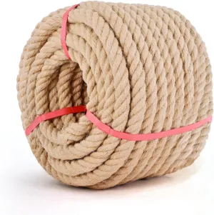 Jute Rope 2/5 Inch 100 Ft Natural Hemp Rope, Heavy Duty Manila Rope, Twine String Indoor Outdoor DIY Twisted Thick Rope Home Decor Crafts for Bundling, Climbing, Hammock, Nautical, Tug of War