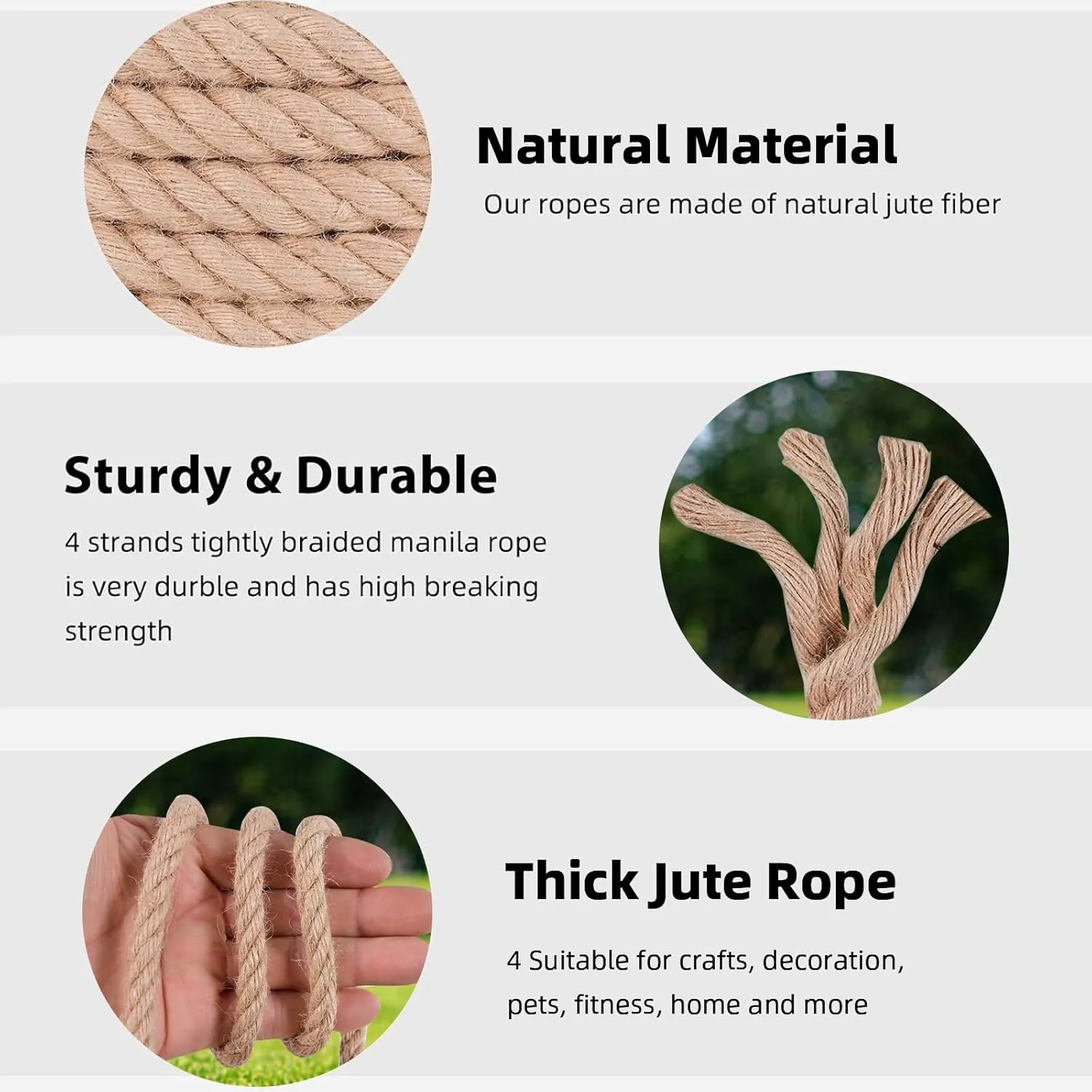 Jute Rope 2/5 Inch 100 Ft Natural Hemp Rope, Heavy Duty Manila Rope, Twine String Indoor Outdoor DIY Twisted Thick Rope Home Decor Crafts for Bundling, Climbing, Hammock, Nautical, Tug of War