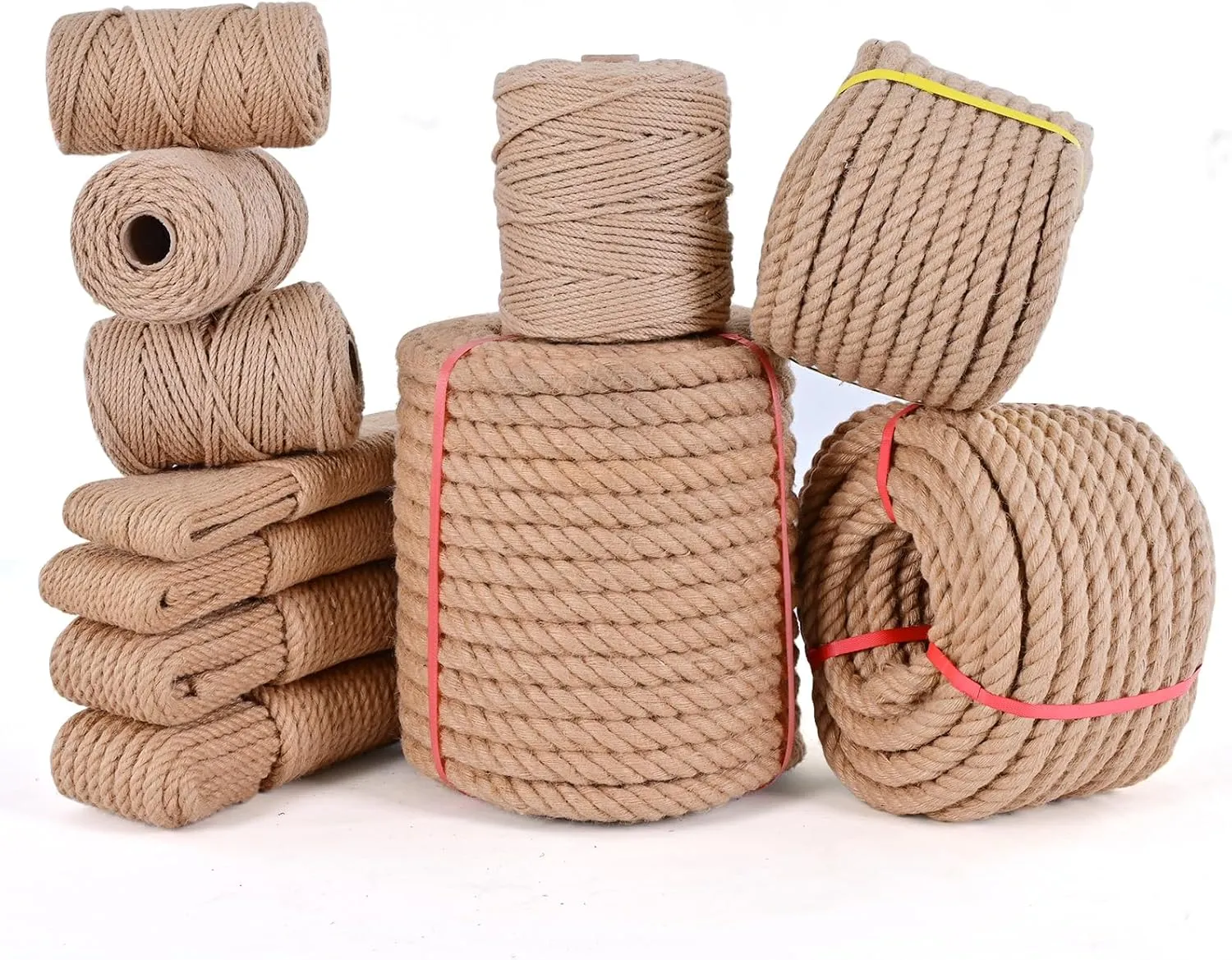 Jute Rope 2/5 Inch 100 Ft Natural Hemp Rope, Heavy Duty Manila Rope, Twine String Indoor Outdoor DIY Twisted Thick Rope Home Decor Crafts for Bundling, Climbing, Hammock, Nautical, Tug of War