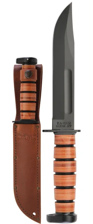 Ka-Bar KB1317 Dogs Head Utility Knife with Brown Leather Sheath Straight Edge