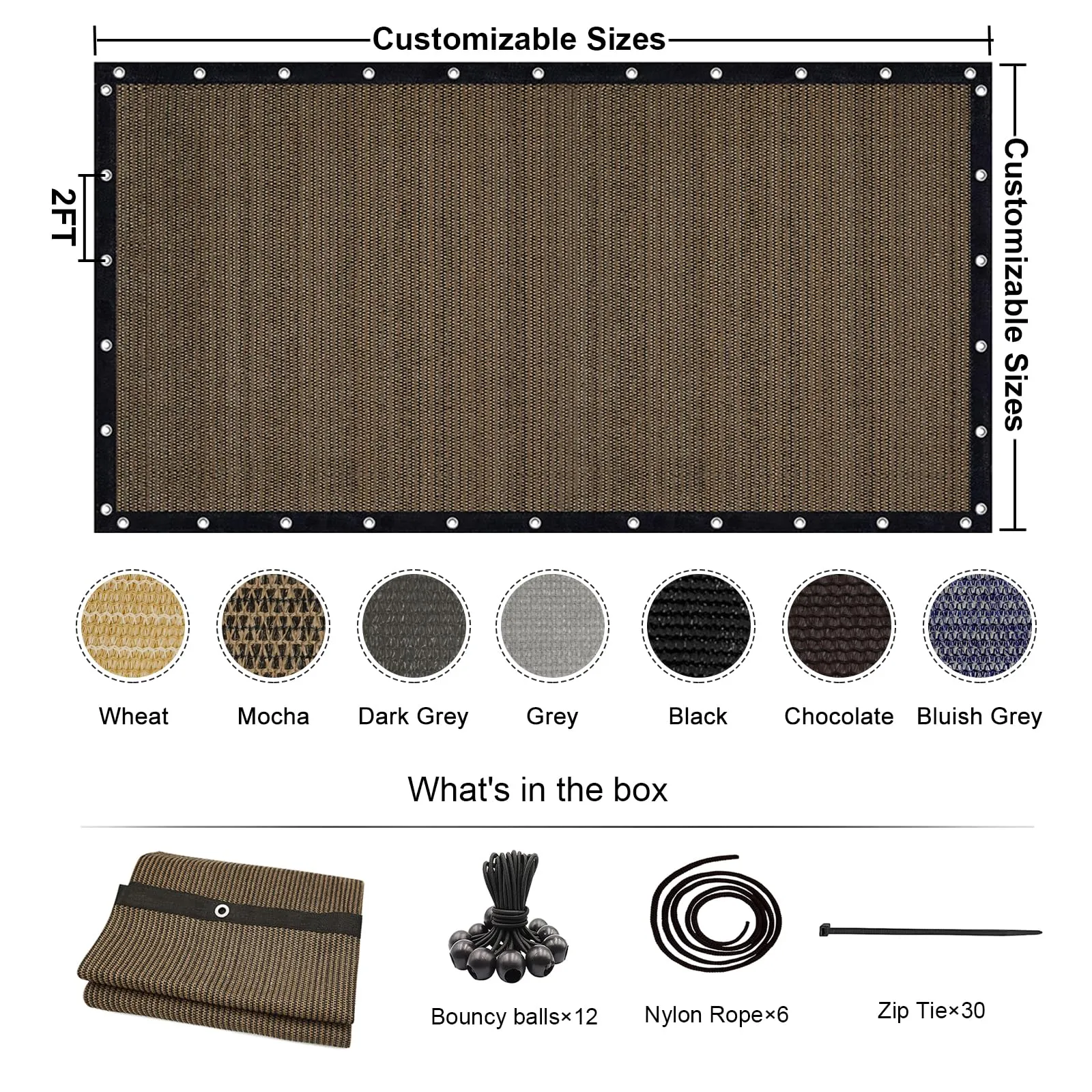KANAGAWA 90% Sun Shade Cloth 10'X 10' Outdoor Pergola Shade Cover Canopy with Grommets UV Block Privacy Screen for Patio, Backyards, Outdoor, Carport, Garden, Mocha