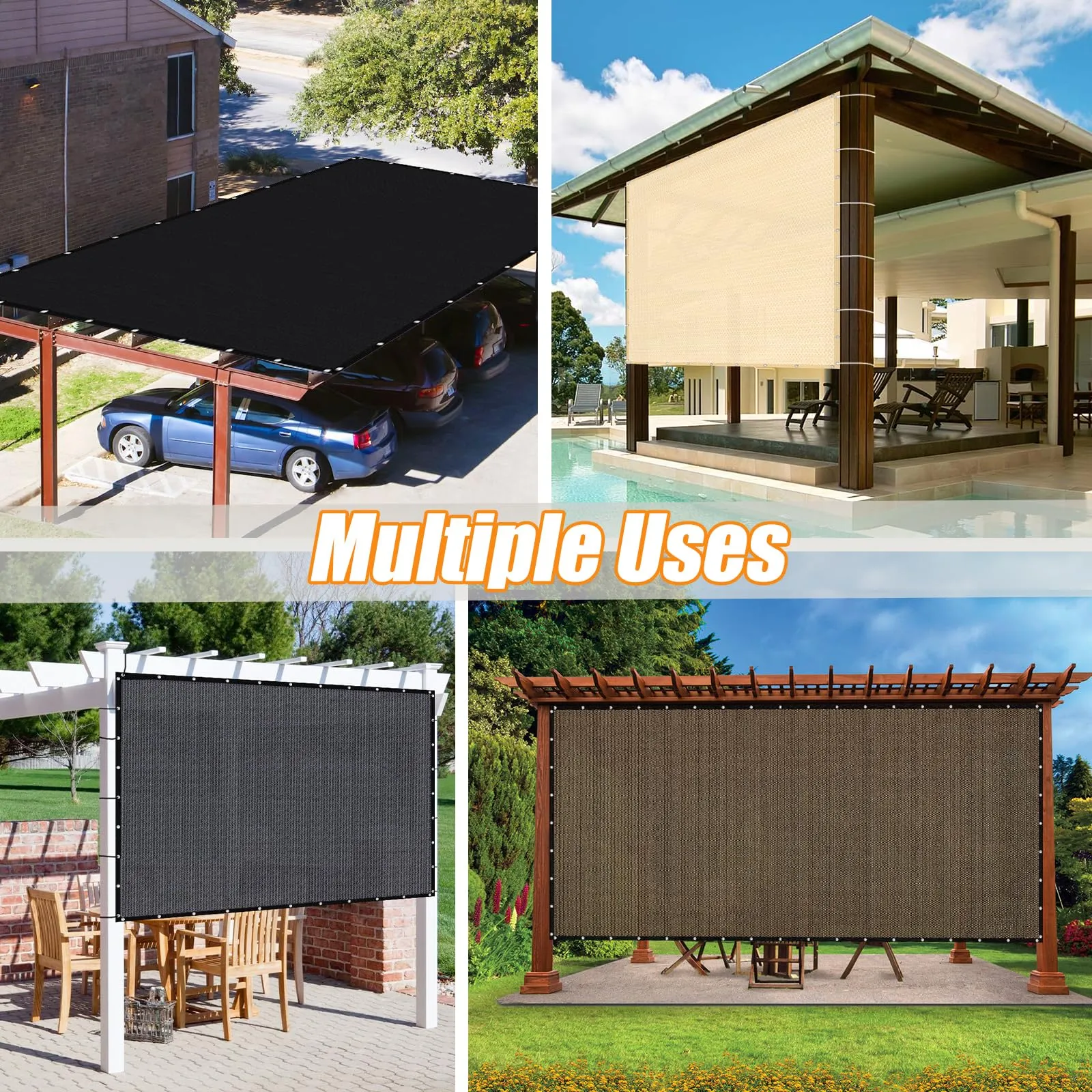 KANAGAWA 90% Sun Shade Cloth 10'X 10' Outdoor Pergola Shade Cover Canopy with Grommets UV Block Privacy Screen for Patio, Backyards, Outdoor, Carport, Garden, Mocha