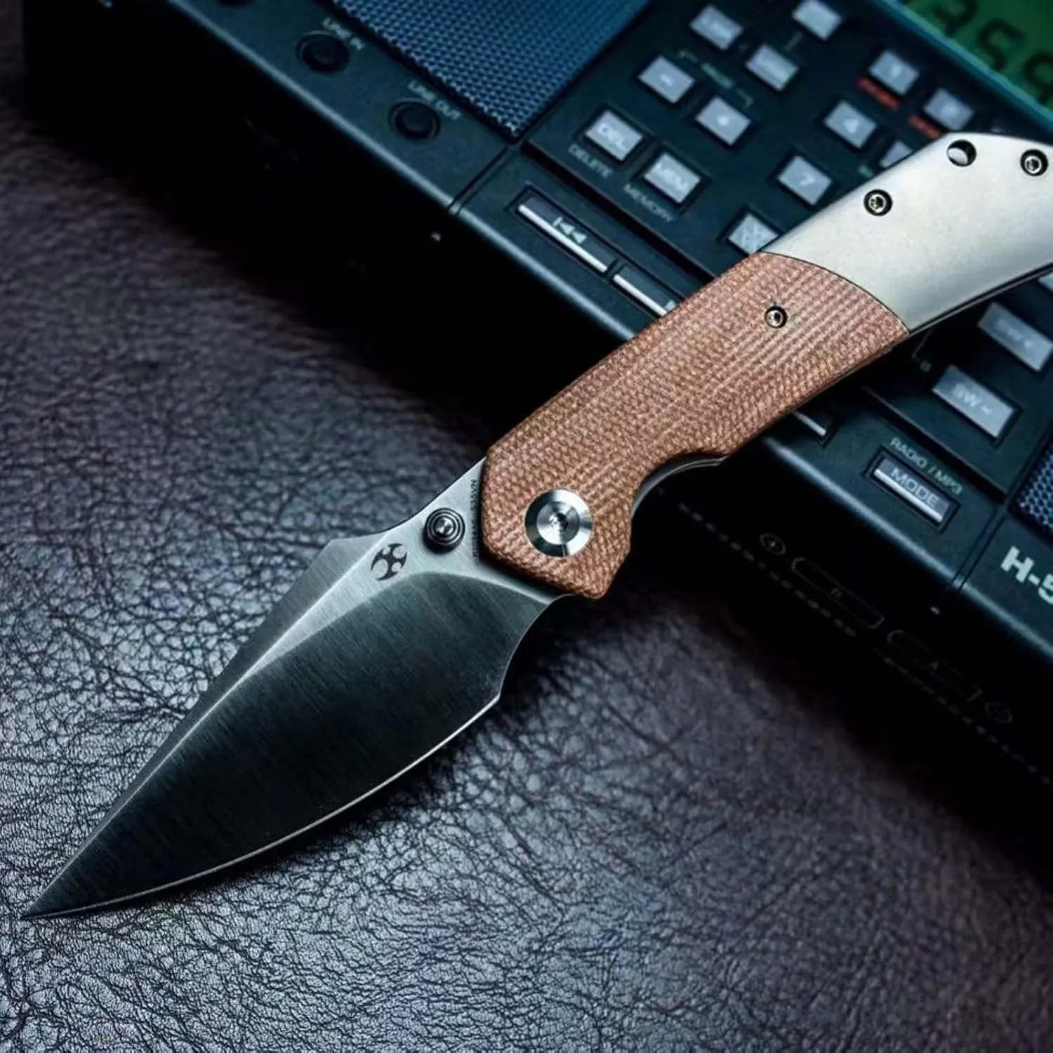 KANSEPT Fenrir Pocket Folding Knives for Men EDC Camping Folding Knife 3.48'' Satin CPM-S35VN Blade Pocket Folding Knife with Brown Micarta   Titanium Handle Everyday Carry K1034A6