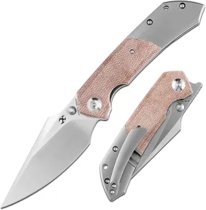 KANSEPT Fenrir Pocket Folding Knives for Men EDC Camping Folding Knife 3.48'' Satin CPM-S35VN Blade Pocket Folding Knife with Brown Micarta   Titanium Handle Everyday Carry K1034A6