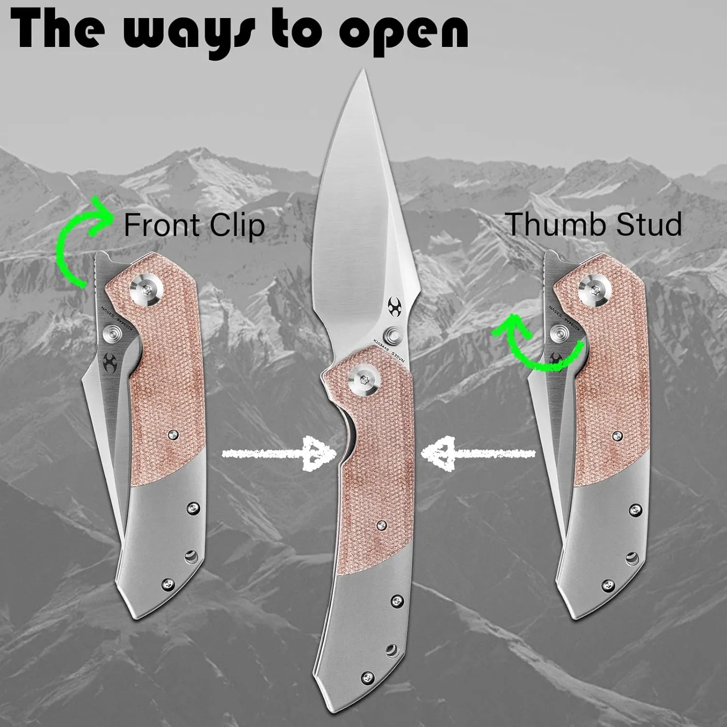 KANSEPT Fenrir Pocket Folding Knives for Men EDC Camping Folding Knife 3.48'' Satin CPM-S35VN Blade Pocket Folding Knife with Brown Micarta   Titanium Handle Everyday Carry K1034A6