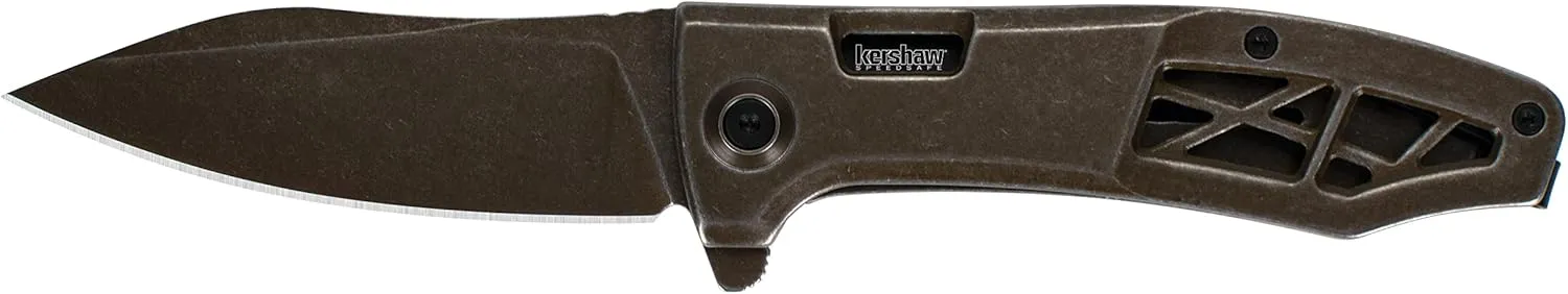Kershaw Boilermaker Pocketknife; 3.3-inch 8Cr13MoV Stainless Steel Blade, SpeedSafe Assisted Open, Brown PVD Coating with Stonewashed Finish, Frame Lock, Every Day Carry (3475), Black