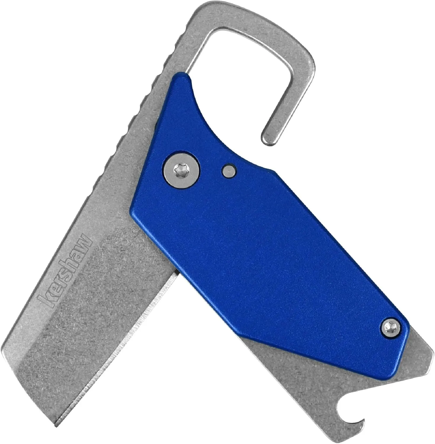 Kershaw Pub, Blue Multifunction Pocket Knife (4036BLUX) with 1.6 Inch 8Cr13MoV Stonewash Blade and Black Handle, Includes a Screwdriver Tip, Pry Bar, Key Chain Attachment and Bottle Opener