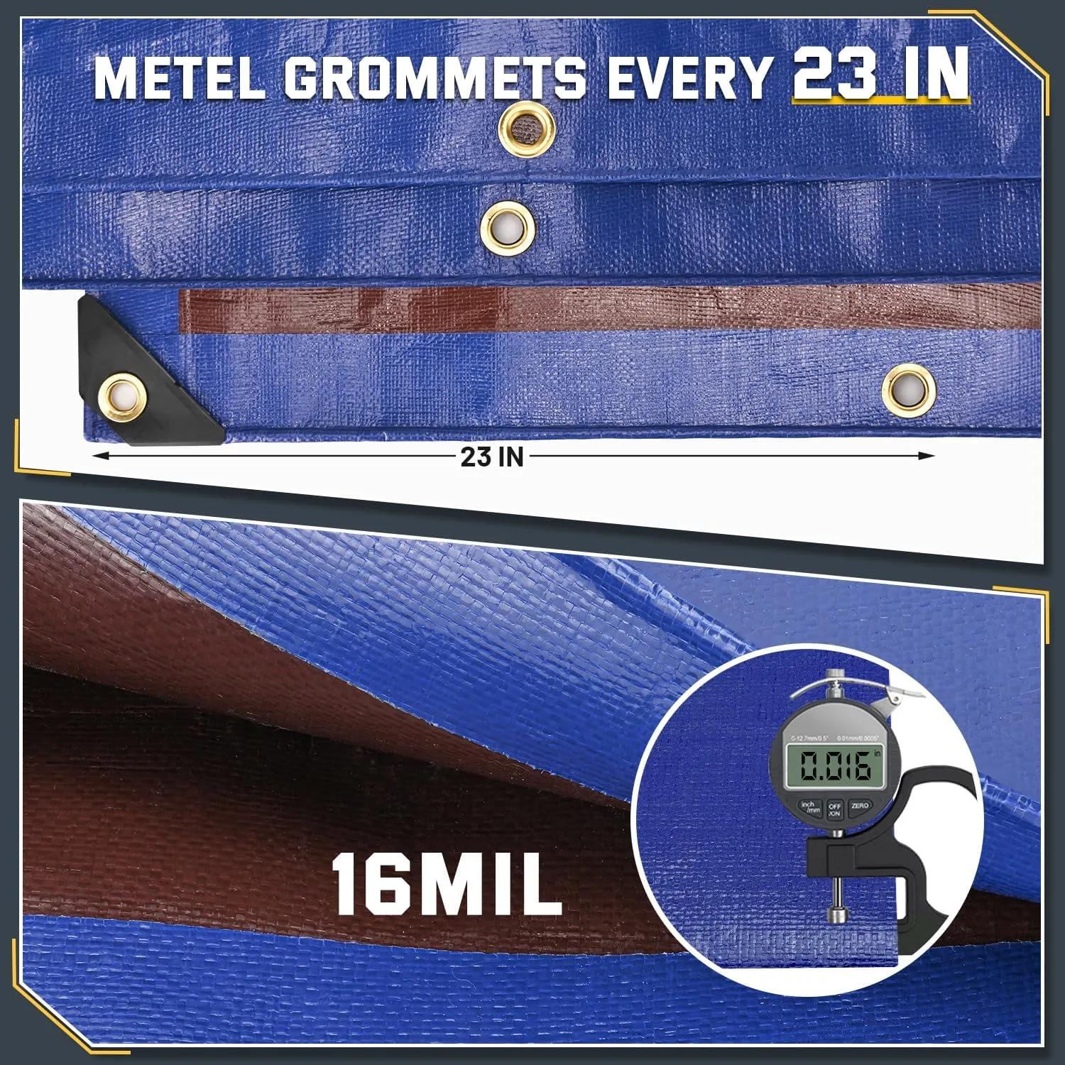 Kesfitt Tarp Heavy Duty Waterproof 10x12FT,16 Mil Thick Tarps Tear&Fade Resistant,UV Resistant,Poly Tarp Cover with Grommets and Reinforced Edges for Outdoor Camping Pools Boat Car(Blue/Brown)