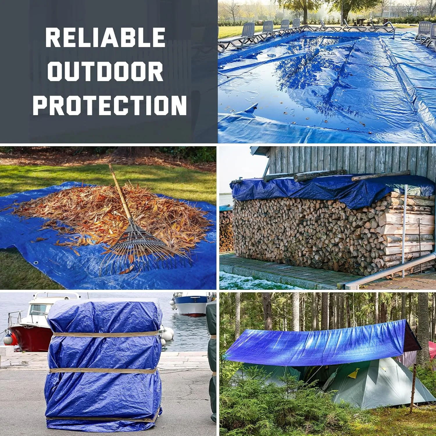 Kesfitt Tarp Heavy Duty Waterproof 10x12FT,16 Mil Thick Tarps Tear&Fade Resistant,UV Resistant,Poly Tarp Cover with Grommets and Reinforced Edges for Outdoor Camping Pools Boat Car(Blue/Brown)