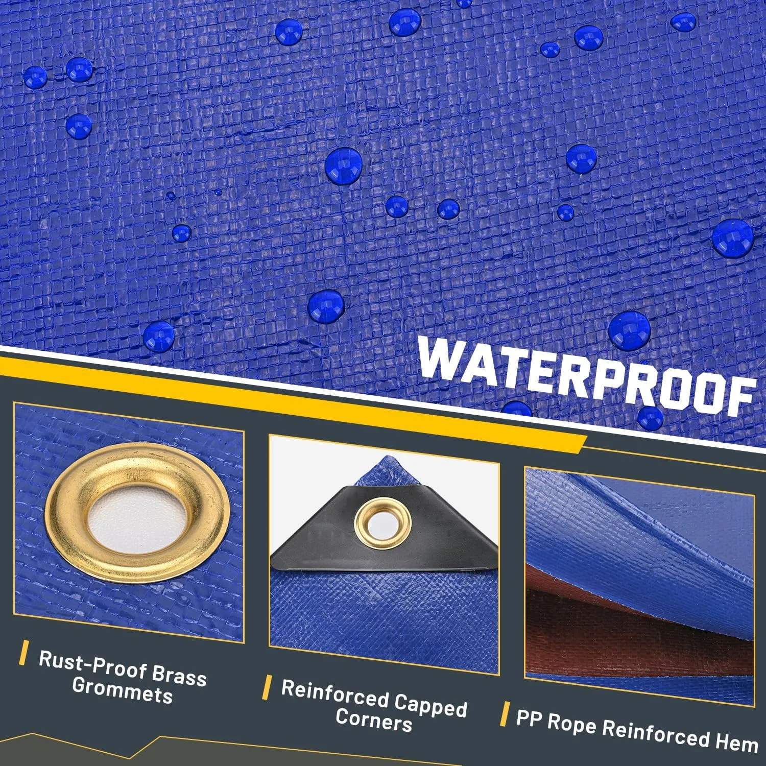 Kesfitt Tarp Heavy Duty Waterproof 10x12FT,16 Mil Thick Tarps Tear&Fade Resistant,UV Resistant,Poly Tarp Cover with Grommets and Reinforced Edges for Outdoor Camping Pools Boat Car(Blue/Brown)