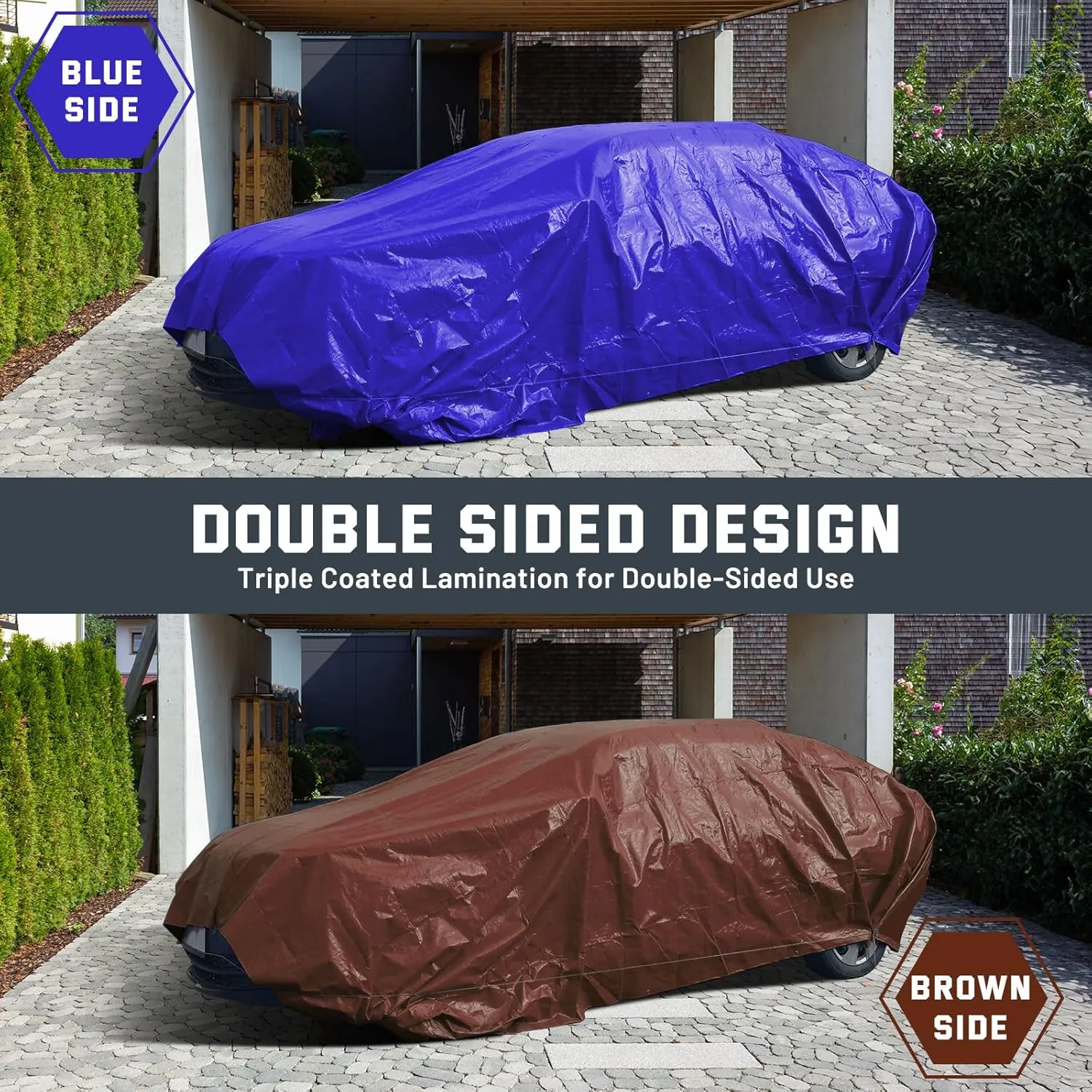 Kesfitt Tarp Heavy Duty Waterproof 10x12FT,16 Mil Thick Tarps Tear&Fade Resistant,UV Resistant,Poly Tarp Cover with Grommets and Reinforced Edges for Outdoor Camping Pools Boat Car(Blue/Brown)