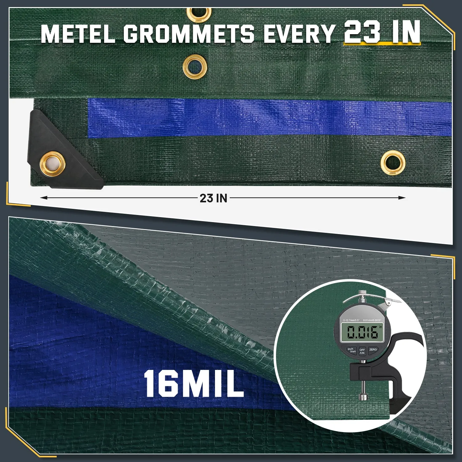 Kesfitt Tarp Heavy Duty Waterproof 10x20FT,16 Mil Thick Tarps (Green/Blue)