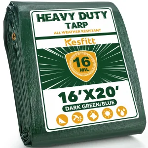 Kesfitt Tarp Heavy Duty Waterproof 16x20FT,16 Mil Thick Tarps (Green/Blue)