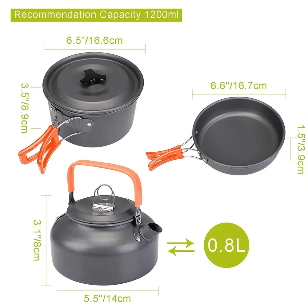 Kettle Pot Pan Cookset Nonstick Lightweight Cookware Kit Portable Ultralight Picnic Tableware Camping Hiking Supplies