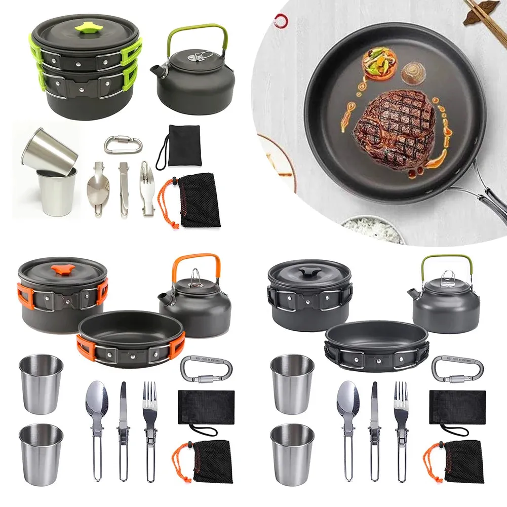 Kettle Pot Pan Cookset Nonstick Lightweight Cookware Kit Portable Ultralight Picnic Tableware Camping Hiking Supplies