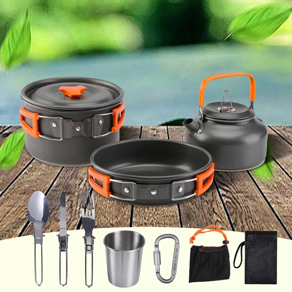 Kettle Pot Pan Cookset Nonstick Lightweight Cookware Kit Portable Ultralight Picnic Tableware Camping Hiking Supplies