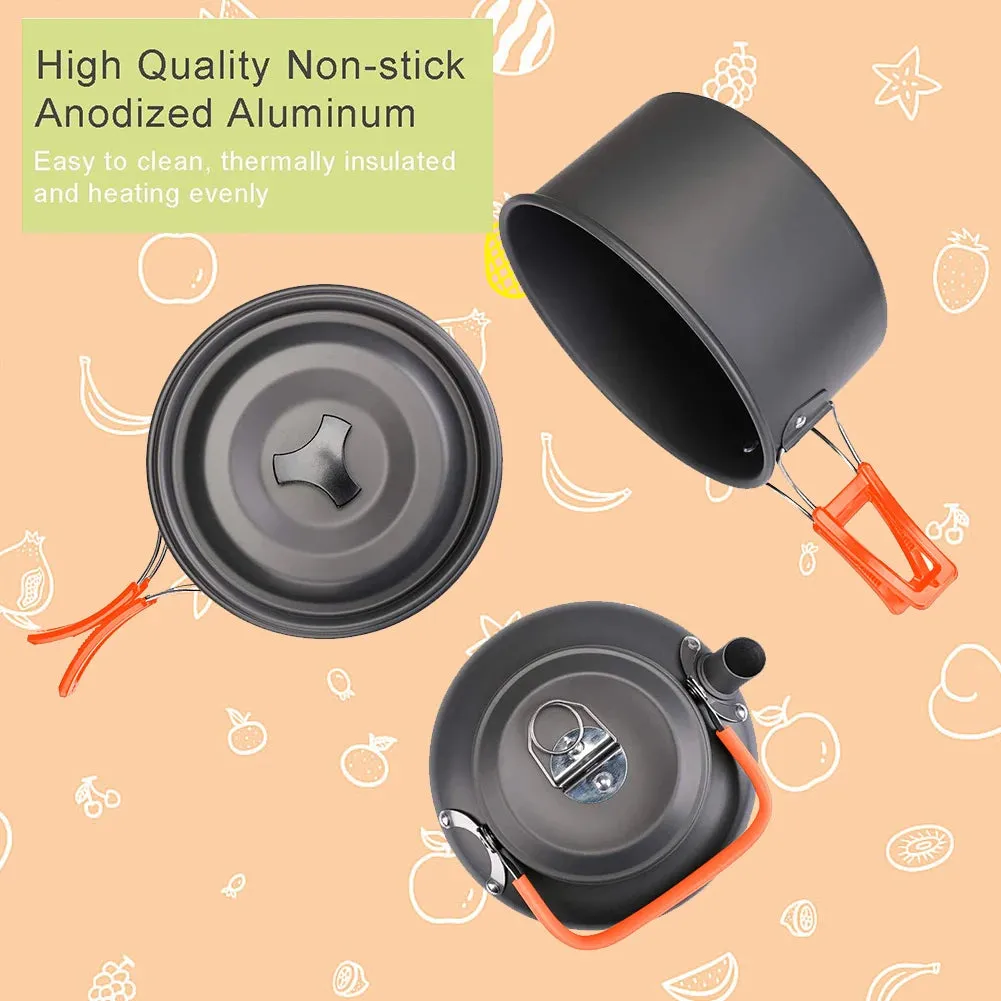 Kettle Pot Pan Cookset Nonstick Lightweight Cookware Kit Portable Ultralight Picnic Tableware Camping Hiking Supplies