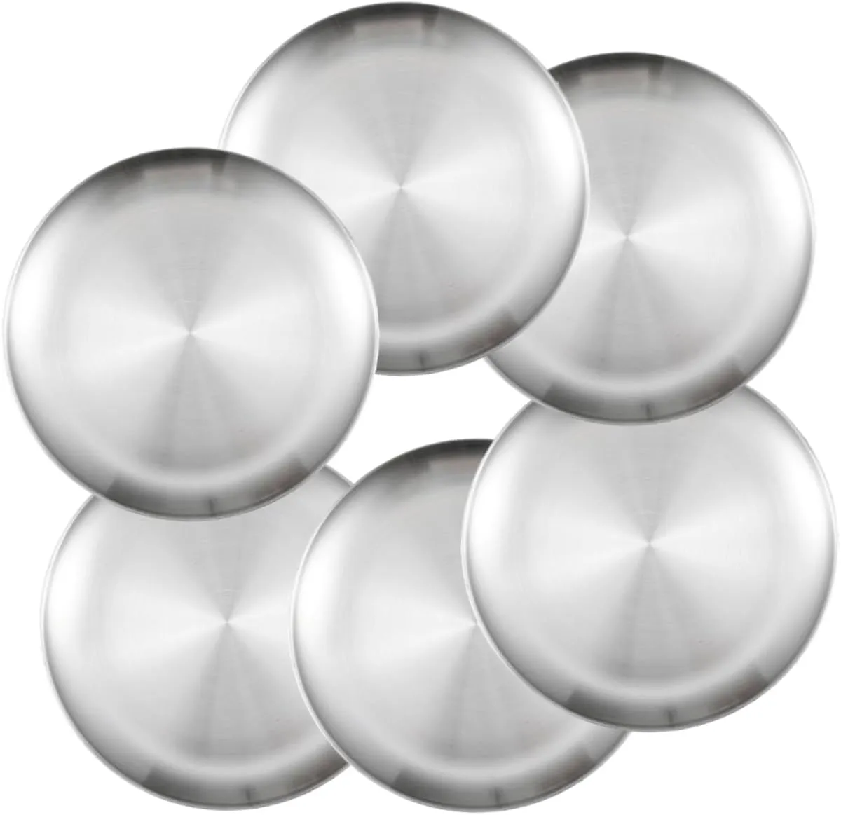 KICHOUSE Reusable Stainless Steel Plates 6-piece Round Dinnerware Versatile for Camping Bbq Snack Dinner Dishwasher Safe