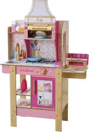KidKraft Cook with Barbie™ Wooden Play Kitchen with Lights, Sounds, Water-Reveal Food and 30 Accessories
