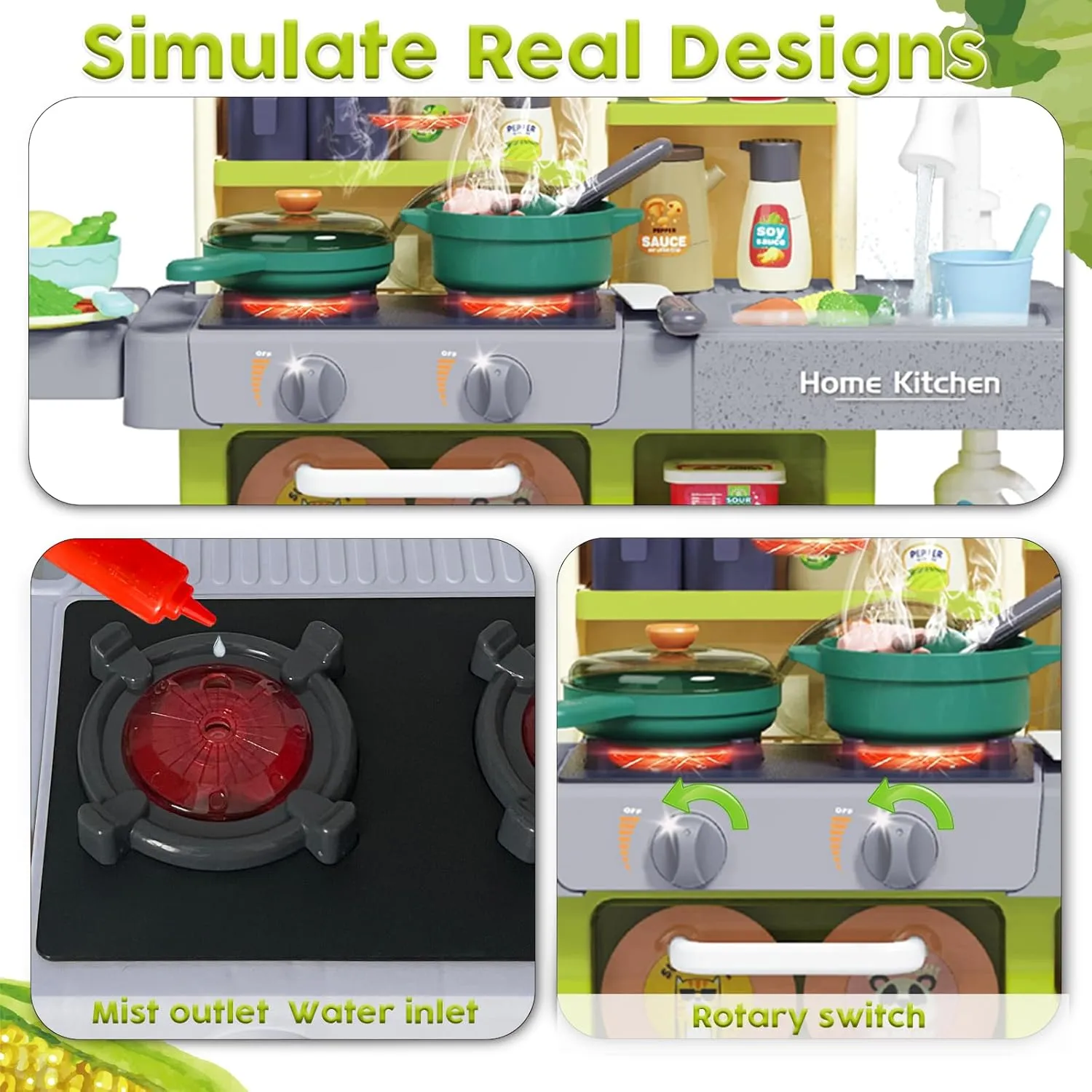 Kids Kitchen Playset, Kitchen Toys for Toddlers with 63 Pcs Toy Kitchen Accessories, Lights & Sounds, Cooking Stove Steam, Play Sink, Play Food - Pretend Kitchen Set for Girls Boys Aged 2 3 4 5