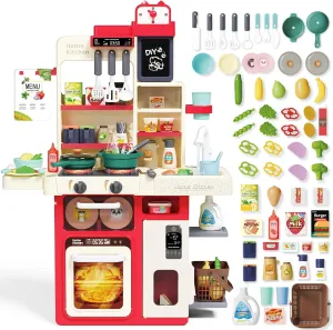 Kids Kitchen Playset: Realistic Lights & Sounds, Spray and Play Sink Simulated, Kitchen Cooking Accessories, Play Food, Ideal Present Pretend Play Kitchen Set for Kids Girls Boys Ages 2 3 4 5 