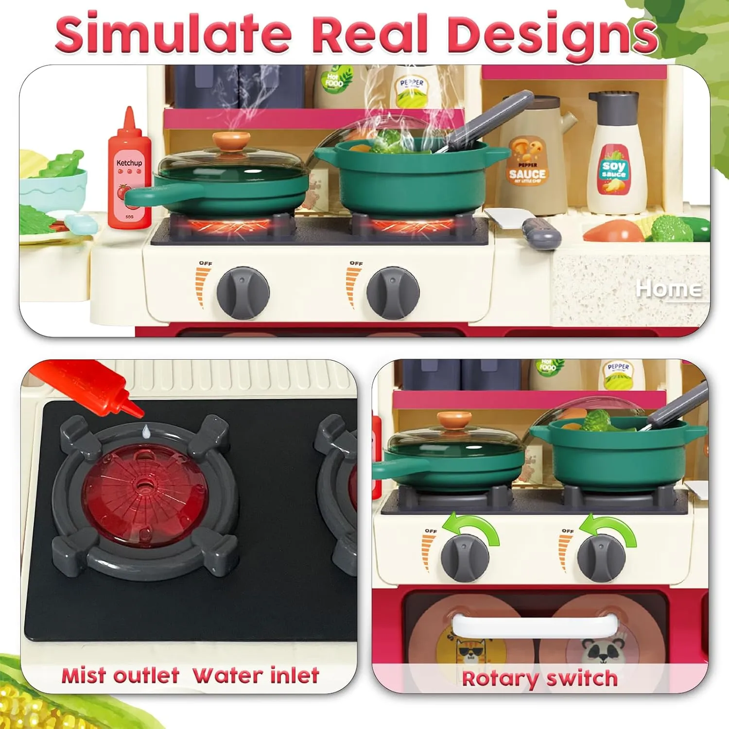 Kids Kitchen Playset: Realistic Lights & Sounds, Spray and Play Sink Simulated, Kitchen Cooking Accessories, Play Food, Ideal Present Pretend Play Kitchen Set for Kids Girls Boys Ages 2 3 4 5 