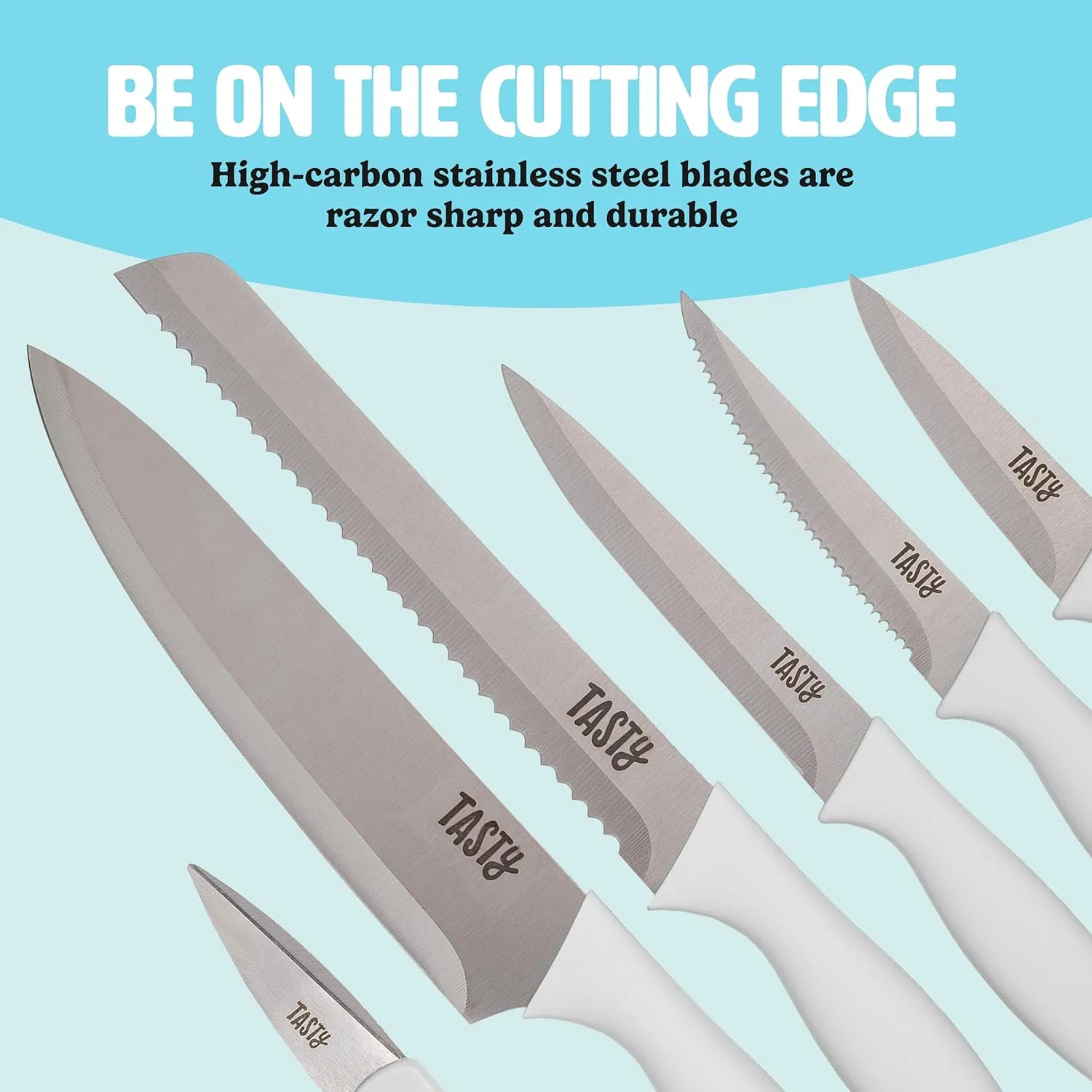 Kitchen Knife Set with Block, Cutlery Set includes Chef, Bread, Utility, Paring, Steak Knives & Shears, 10-Piece, White
