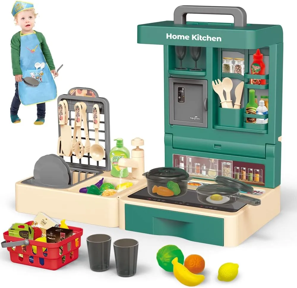 Kitchen Play Set for Kids - 49PCS Pretend Cooking Playset Accessories with Pot and Pan,Dish Rack,Play Sink,Pretend Play Food Toys with Baby&Toddler-Educational Gift for 3 4 5 6 Ages Girls&Boys