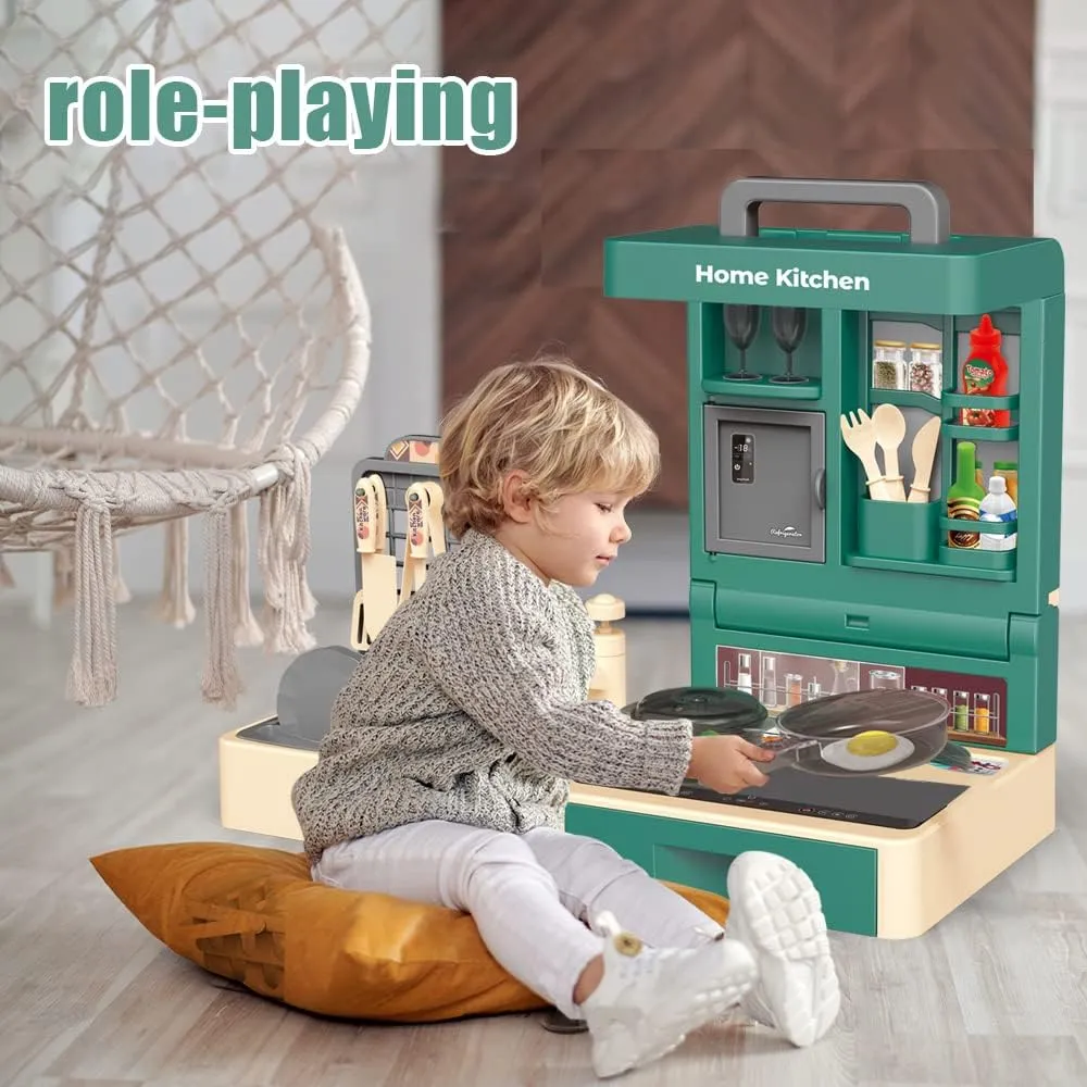 Kitchen Play Set for Kids - 49PCS Pretend Cooking Playset Accessories with Pot and Pan,Dish Rack,Play Sink,Pretend Play Food Toys with Baby&Toddler-Educational Gift for 3 4 5 6 Ages Girls&Boys