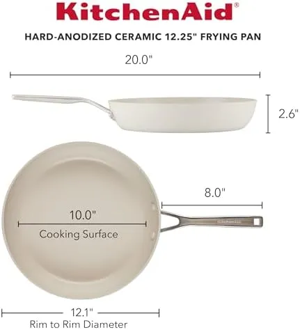 KitchenAid Hard Anodized Ceramic Nonstick Cookware Frying/Skillet Pan, 12.25 Inch Non Stick Fry Pan with Stainless Steel Handle - Porcelain White