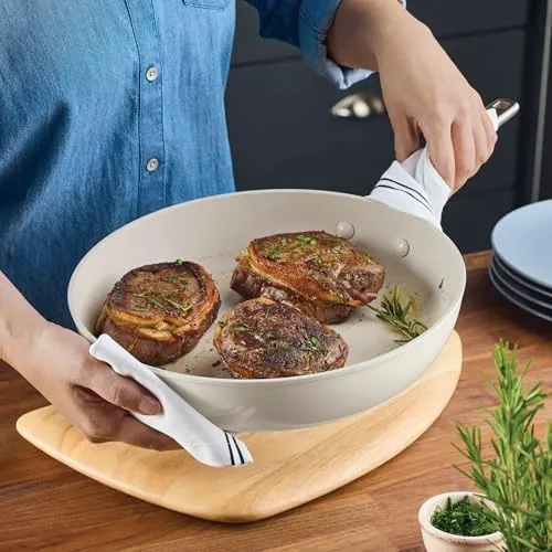 KitchenAid Hard Anodized Ceramic Nonstick Cookware Frying/Skillet Pan, 12.25 Inch Non Stick Fry Pan with Stainless Steel Handle - Porcelain White