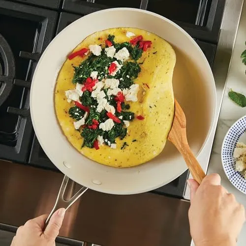 KitchenAid Hard Anodized Ceramic Nonstick Cookware Frying/Skillet Pan, 12.25 Inch Non Stick Fry Pan with Stainless Steel Handle - Porcelain White