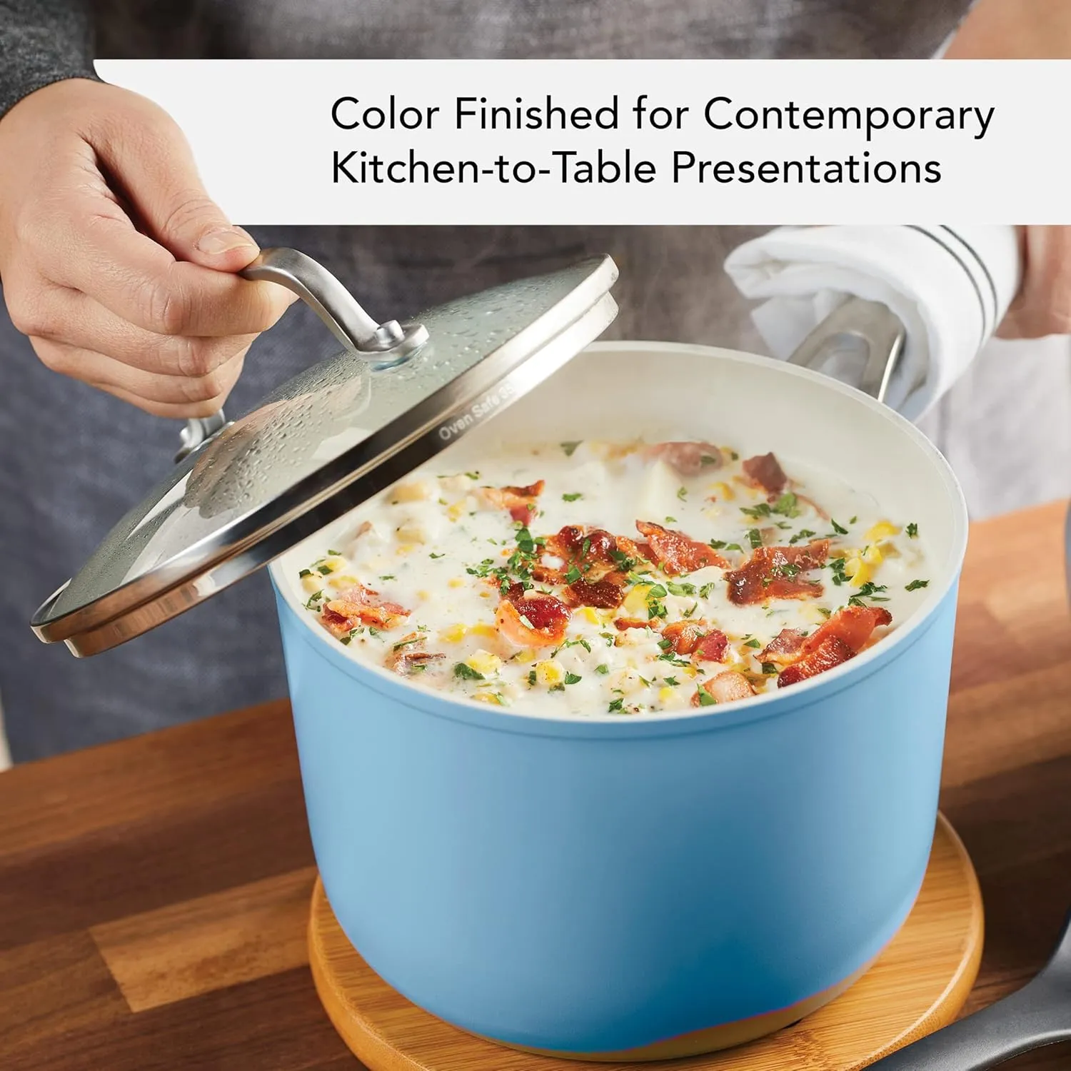 KitchenAid Hard Anodized Ceramic Nonstick Cookware Sauce Pan with Lid, 3 Quart, Blue Velvet