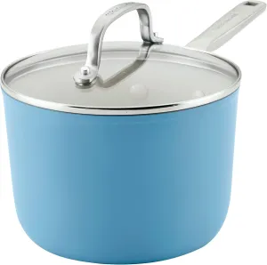 KitchenAid Hard Anodized Ceramic Nonstick Cookware Sauce Pan with Lid, 3 Quart, Blue Velvet