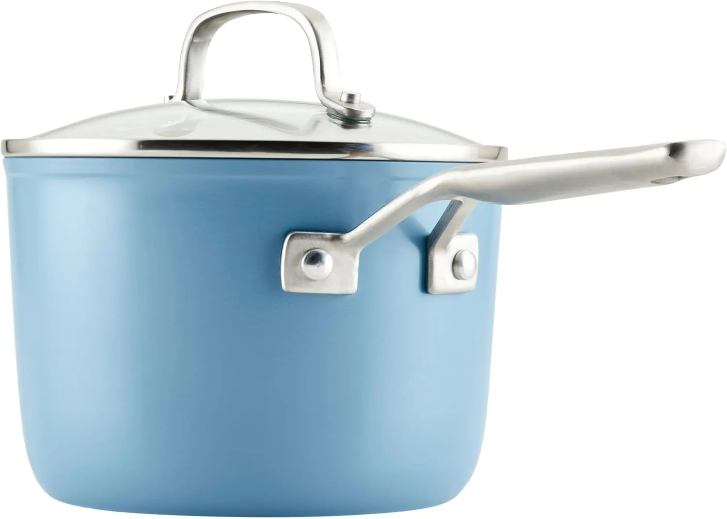 KitchenAid Hard Anodized Ceramic Nonstick Cookware Sauce Pan with Lid, 3 Quart, Blue Velvet