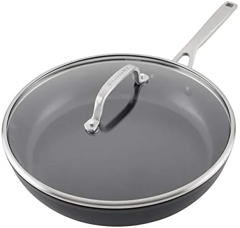 KitchenAid Hard Anodized Induction Nonstick Fry Pan/Skillet with Lid, 12.25 Inch, Matte Black