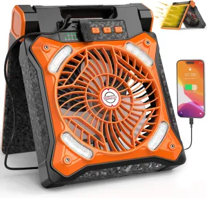 KITWLEMEN Upgraded Solar Camping Fan with Lantern - Rechargeable Battery Operated Fan, 36H Run Time Max, 4 Speeds, 8H Timer, 90° Adjustable Portable Desk Fan for Hurricane, Power Outage, Outdoor Use