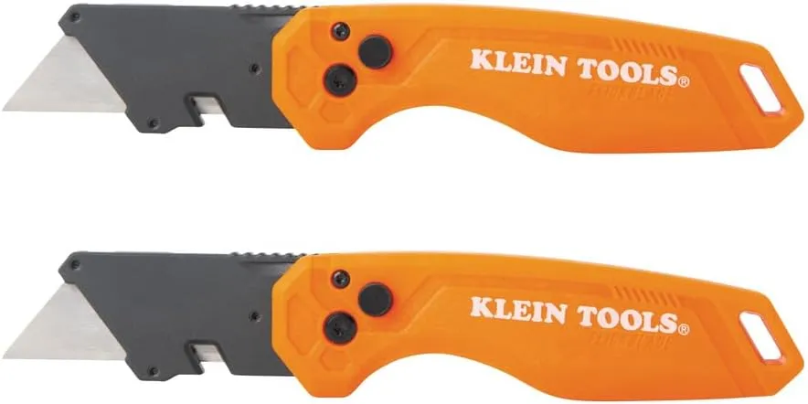 Klein Tools 44313 Folding FLICKBLADE Utility Knife with Side Release Button, Compact, Dual Locking Positions for Versatile Cutting Options, 2-Pack